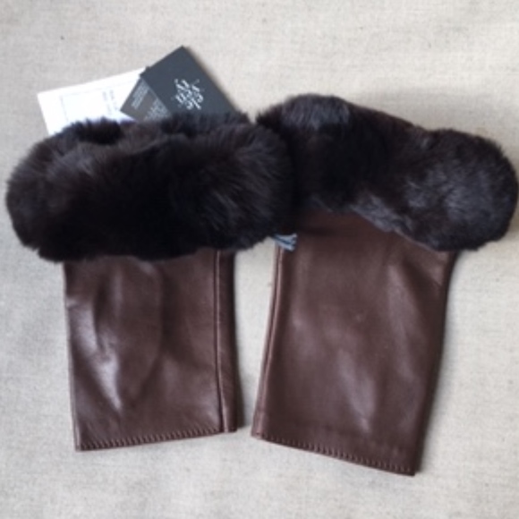 ELEVENTY FUR TRIMED LEATHER GLOVES